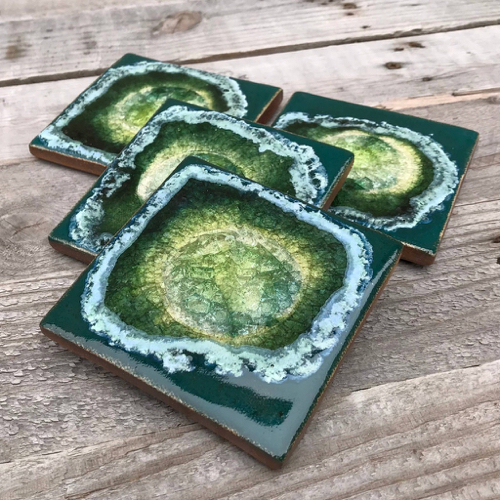 KB-569 Coasters Set of 4 Blue Green $45 at Hunter Wolff Gallery